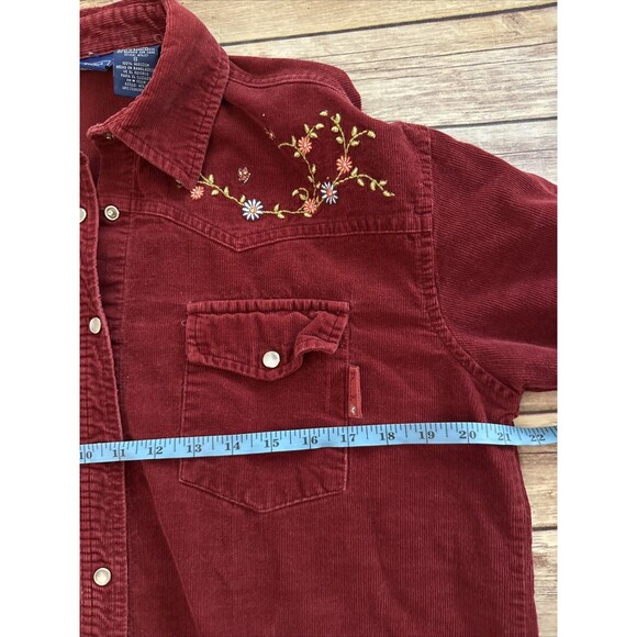Vintage Disney Winnie The Pooh Corduroy Pearl Snap Button Shirt Red Embroidered - Picture 6 of 8